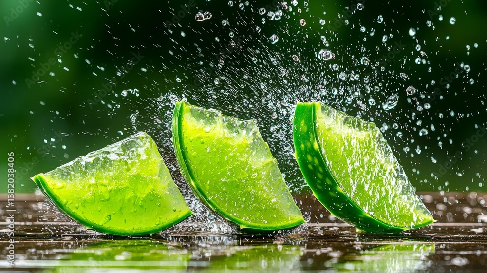 Aufkleber fresh lime slices splashing in water, creating a refreshing scene