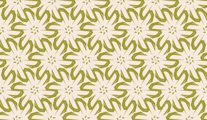 Modern pattern with curved line. Triangles, line, geometric elements. Vector illustration. Design for flyer, wallpaper, presentation, paper. Dirty olive color. Seamless