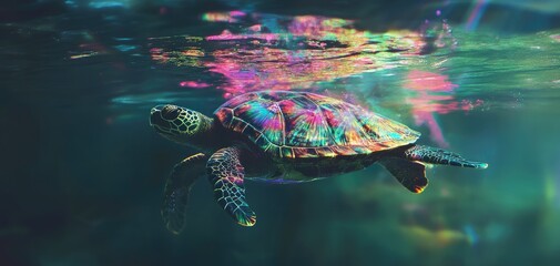 Rainbow Sea Turtle Underwater Grace.