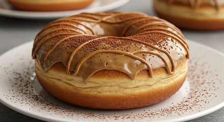 A Delicious Gourmet Donut Placed Neatly On A White Porcelain Plate