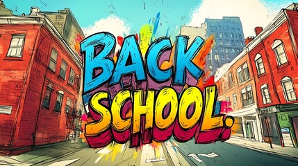 Back to School Colorful City Street Scene.