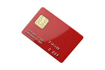 Blank red credit card with a chip isolated on transparent background
