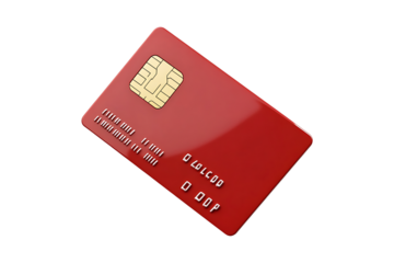 Blank red credit card with a chip isolated on transparent background
