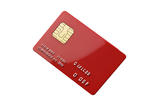 Blank red credit card with a chip isolated on transparent background
