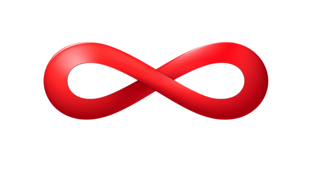A red infinity symbol isolated on a black background view