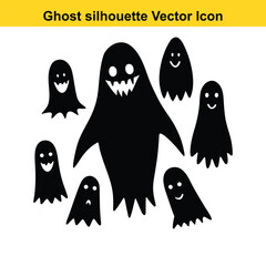 Halloween Monsters Silhouette Vector Icon Set