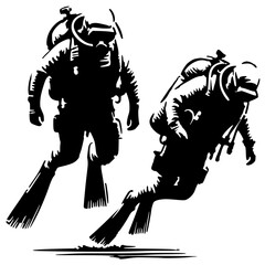 Fototapeta premium Silhouette of two divers