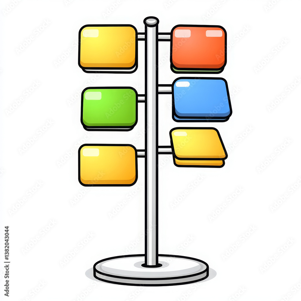 Poster colorful signpost with multiple blank panels for information display