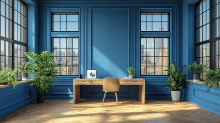 Serene Blue Office with City View