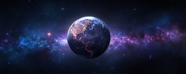 Stunning View of Earth in Cosmic Space with Stars and Nebulae