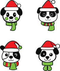 Vector outline of a cute Dog wearing a Santa Claus hat