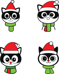 Vector outline of a cute Cat wearing a Santa Claus hat