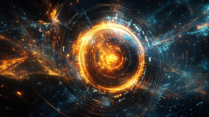 Obraz premium Futuristic technology background with glowing circles and energy flows
