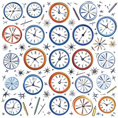 Colorful Hand Drawn Clocks Pattern Background Design Perfect for Time Management Concepts