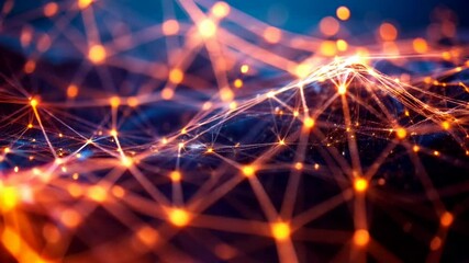 Futuristic network of glowing lines and nodes in dynamic digital waves - Powered by Adobe