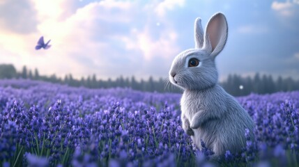 Fototapeta premium A rabbit in a lavender field