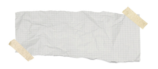 White grid notepaper journal sticker. A blank sheet of checkered paper. Real notepad with grid line...
