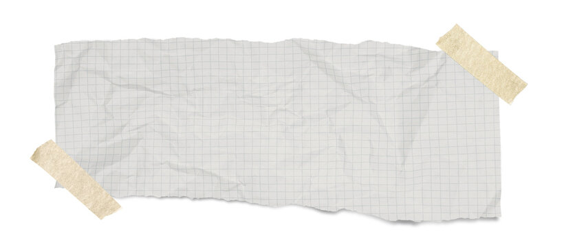 White grid notepaper journal sticker. A blank sheet of checkered paper. Real notepad with grid line isolated	