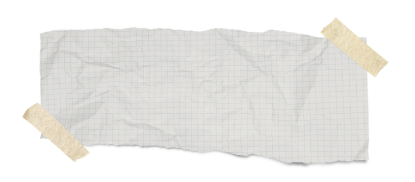 White grid notepaper journal sticker. A blank sheet of checkered paper. Real notepad with grid line isolated	