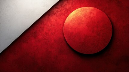Contrasting textures, colors red circle on red background, white angle