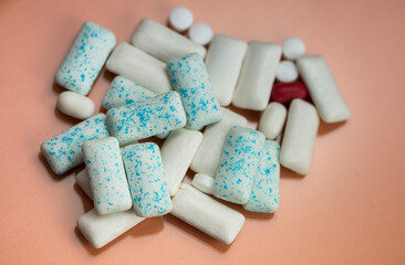 A pile of colorful gum pills