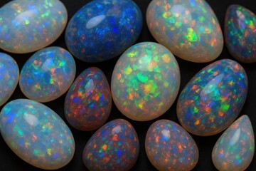 Vibrant opals display radiant colors.