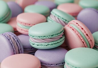 Obraz premium Pastel Macarons Sweet Treats Delicious Delicate Colors. AI Generated