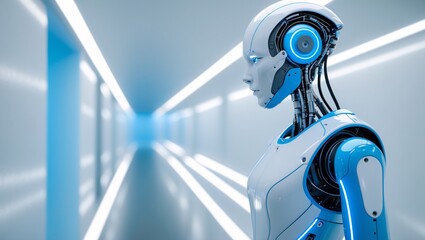 Neon-Blue Humanoid AI: Next-Gen Robotics for Smart Living  Generative AI