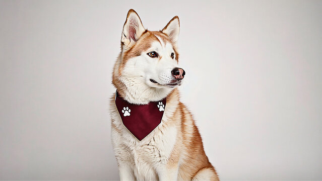 husky dog wearing scraft on white background