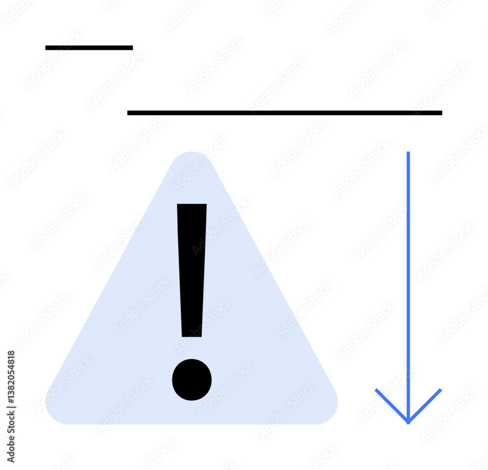 Poster exclamation mark inside a triangle alongside downward arrow and horizontal lines. ideal for warning,