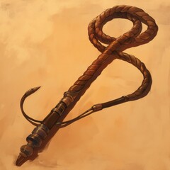 是一条装饰华丽的绳索。绳身有精美的金色花纹雕刻，材质看起来较为高档，可能在某些仪式、表演或奇幻设定中具有特殊用途。