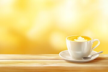 Obraz premium A warm cafe bokeh background with soft yellow lights and blurred coffee cups