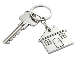 House keys with house shaped keychain, isolated transparent background Png