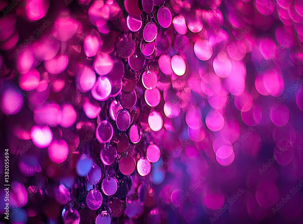 Poster sparkling discs in magenta and purple creating abstract bokeh effect