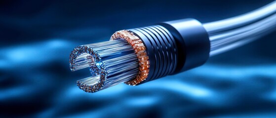 Cross sectional view of a submarine fiber optic cable emphasizing the intricate layers that enable high speed internet connectivity across oceans. Ocean cable s inner workings.