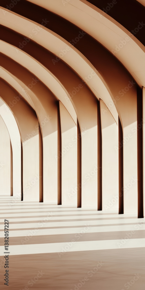 Poster abstract geometric interior with arched architecture and dramatic light patterns