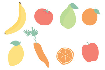 Set of fruits and vegetables on white background