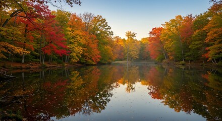 Autumn's Embrace Still Waters Reflecting Fire AI Generated