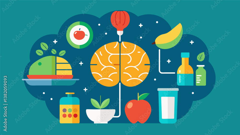 Poster a fuel your mind display highlighting brainboosting foods for better academic performance.. vector i