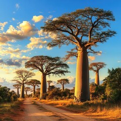 Obraz premium Stunning Baobab Tree Avenue at Sunset in Madagascar