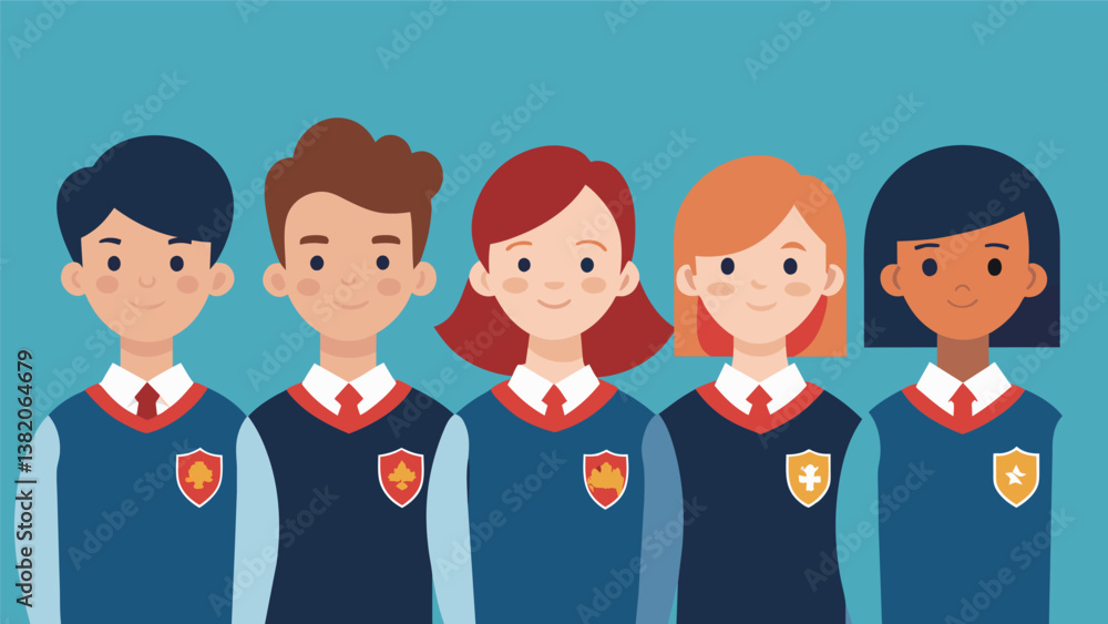 Poster a group of students lining up to take a class photo all dressed in their schools signature colors an