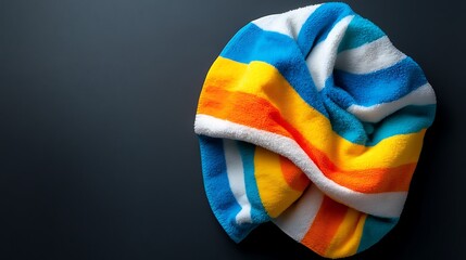 Colorful Striped Beach Towel on Dark Background.