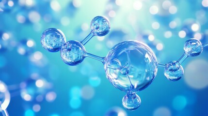 Blue molecular structure with shiny spheres in science background