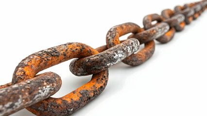 Obraz premium A crisp photograph of a heavy-duty chain coiled neatly, industrial and robust, front-facing view,Industrial chain on a white background,Weathered Rusty Chain Isolated on White Background for Industria