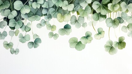 Green ivy leaves cascading from above against white background