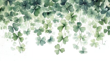 Lush green watercolor clover leaves creating a serene abstract pattern