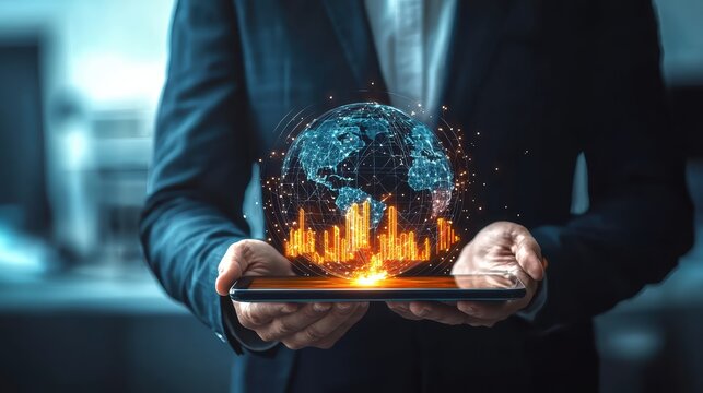 Data visualization event showcasing global trends in business office digital environment perspective innovation - Powered by Adobe