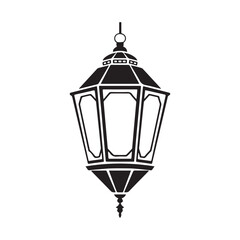 Elegant Black and White Islamic Lantern Silhouette Design.