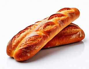 Baguette bread close-up on a white background