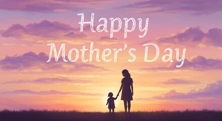 Happy Mothers Day Sunset Silhouette Image